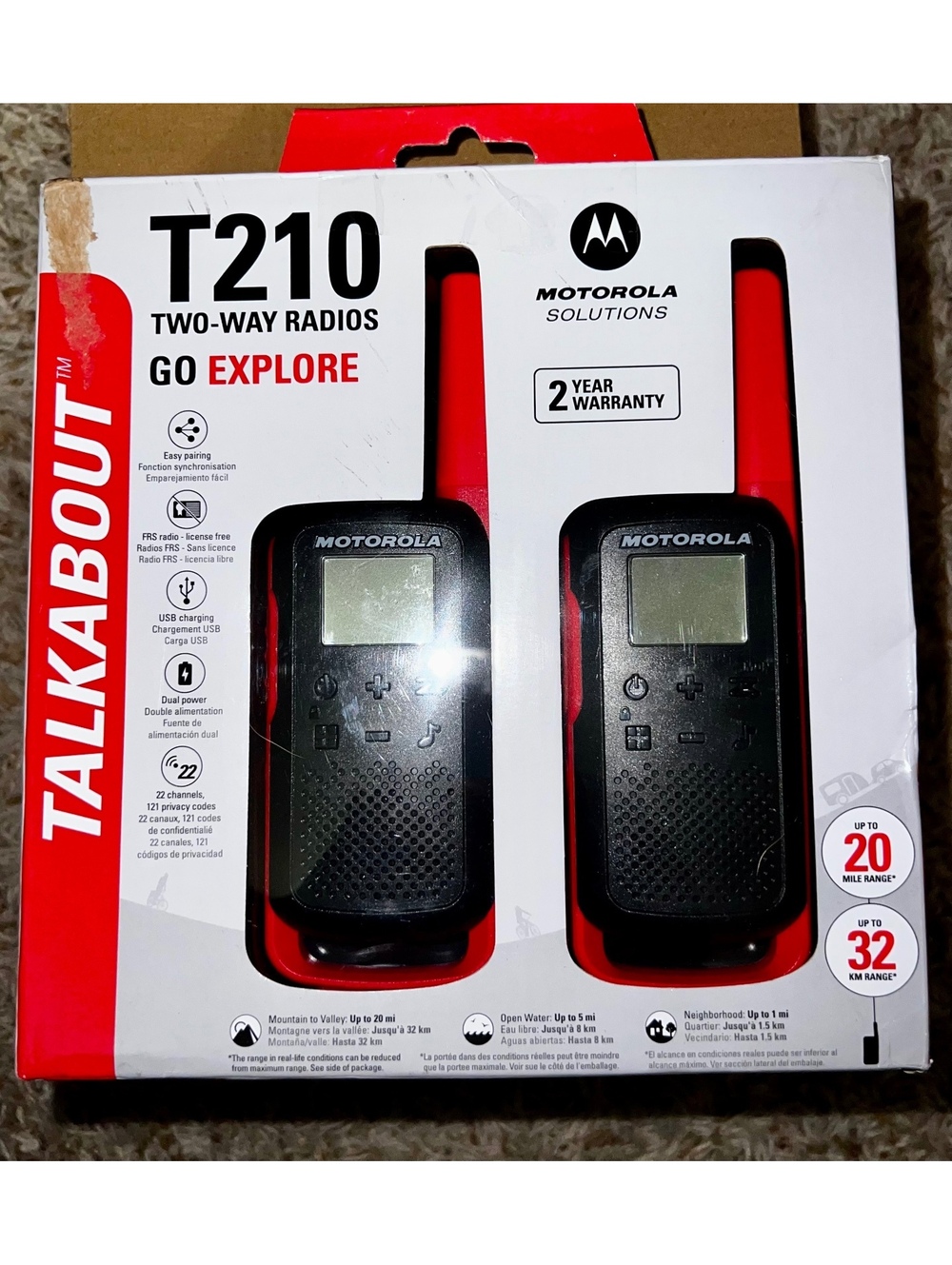 Motorola Solutions T210 Two-Way Radio Black - 2-Pack, FRS License-Free